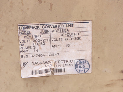 Yaskawa JUSP-ACP15GA Drivepack Converter Unit 200-230VAC 3Ph In 280-330VDC Out