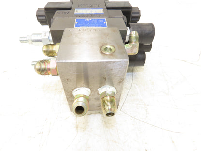 Yuken Hydraulic Directional Solenoid 2 Valve Manifold W/Flow Control & Check