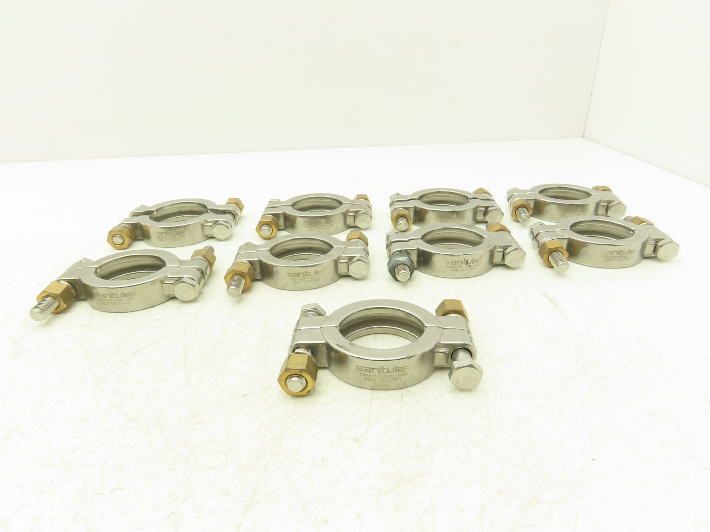 Sanitube 13MHP-100-150 Double Bolted Sanitary Clamp 304SS 1"-1-1/2" Lot of 9