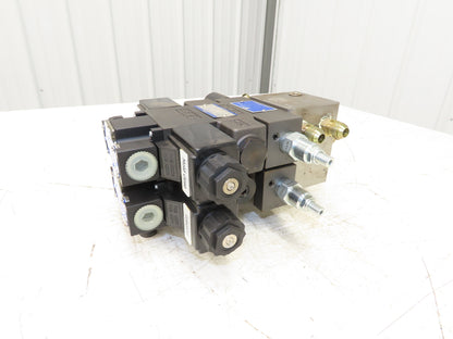 Yuken Hydraulic Directional Solenoid 2 Valve Manifold W/Flow Control & Check