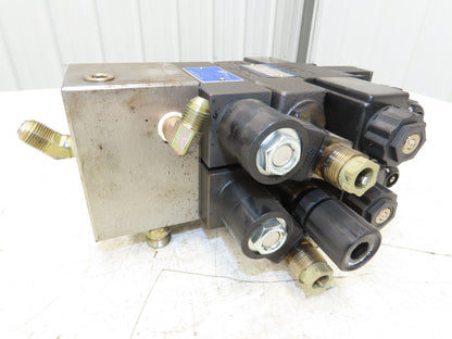Yuken Hydraulic Directional Solenoid 2 Valve Manifold W/Flow Control & Check