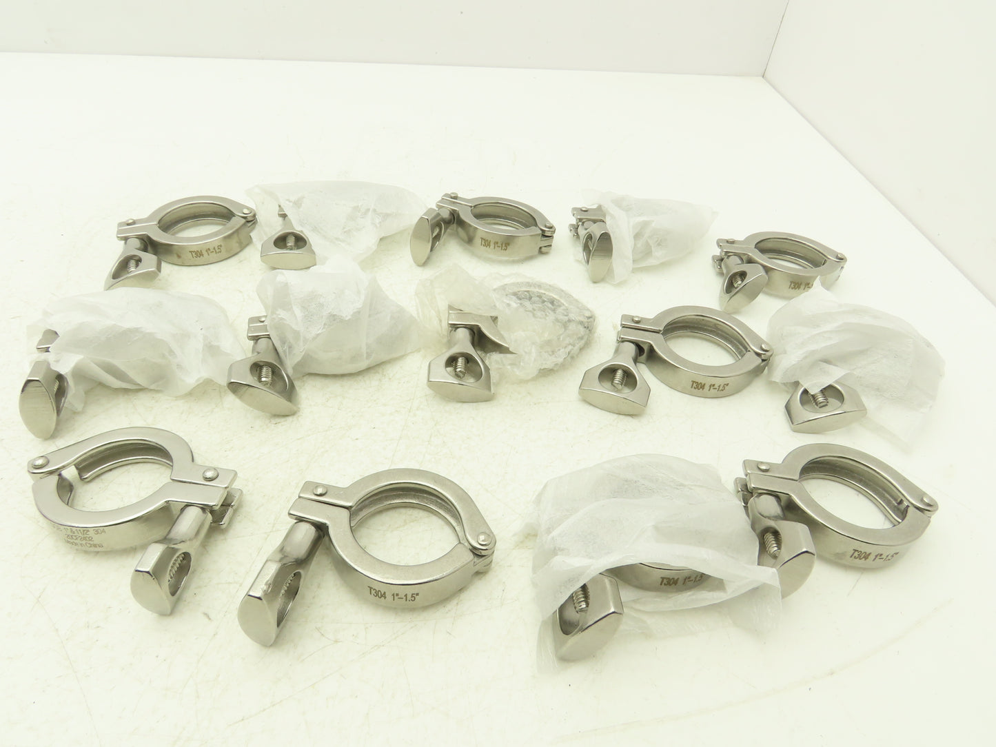 1-1.5 Steel Bolted Sanitary Clamp 304SS 1" to 1-1/2" Pipe Lot of 14