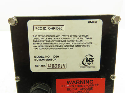 MS Sedco ID20 Industrial Door Microwave Motion Sensor 10.525GHz 12-24V AC/DC