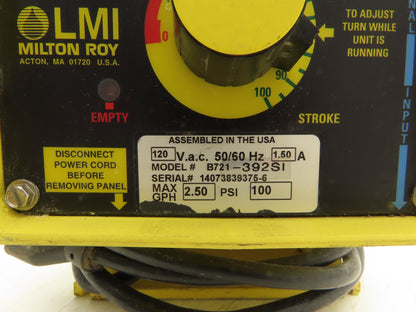 LMI Milton Roy B721-392SI Chemical Metering Dosing Pump 2.5 GPH 120V 100 PSI