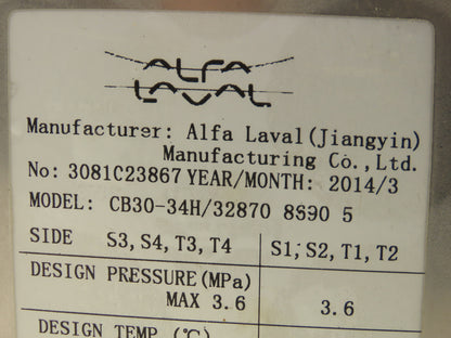 Alfa Laval CB30-34H/32870 Brazed Plate Heat Exchanger 1"NPT 34 Plates
