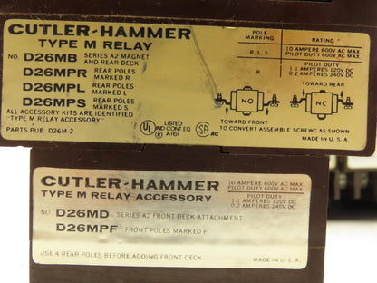 Cutler Hammer Type M Relay 10A 120V Coil 8NO w/ Series A2 Attachment Lot of 10