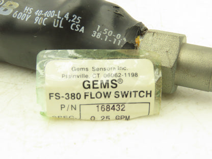 Gems Sensor 168432 FS-380 Liquid Flow Switch 3/8"NPT  New Take-Off