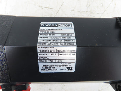 Elwood 999-001-0394 F-4050-Q-H00AA AC Servo Motor 2.5Hp 4000RPM 2000PPR Encoder