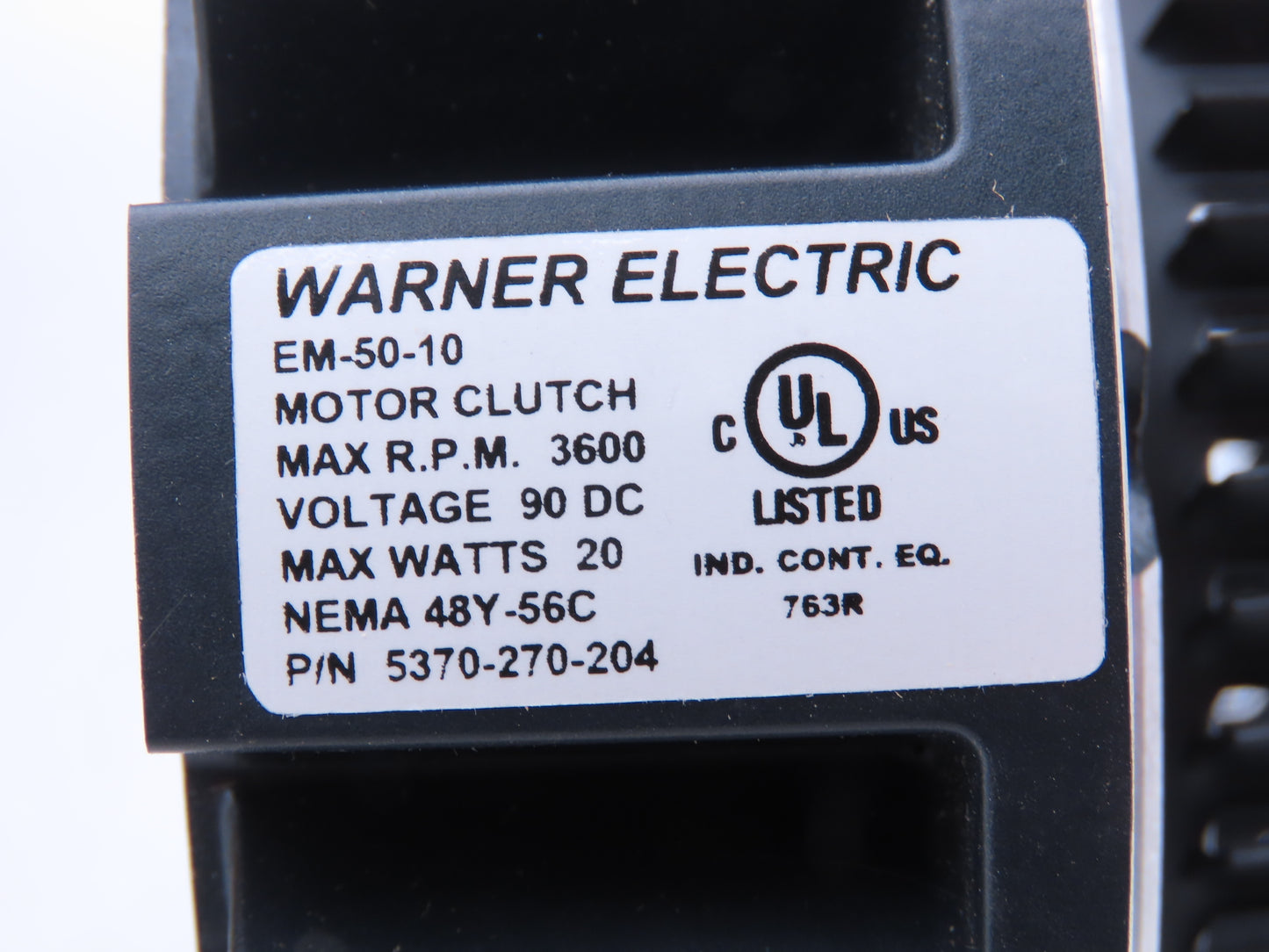 Warner CL-EM-50-10 90V GEN2 Motor Clutch Brake 90VDC 3600 RPM 16Lb-Ft 48Y-56C