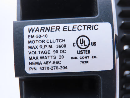 Warner CL-EM-50-10 90V GEN2 Motor Clutch Brake 90VDC 3600 RPM 16Lb-Ft 48Y-56C