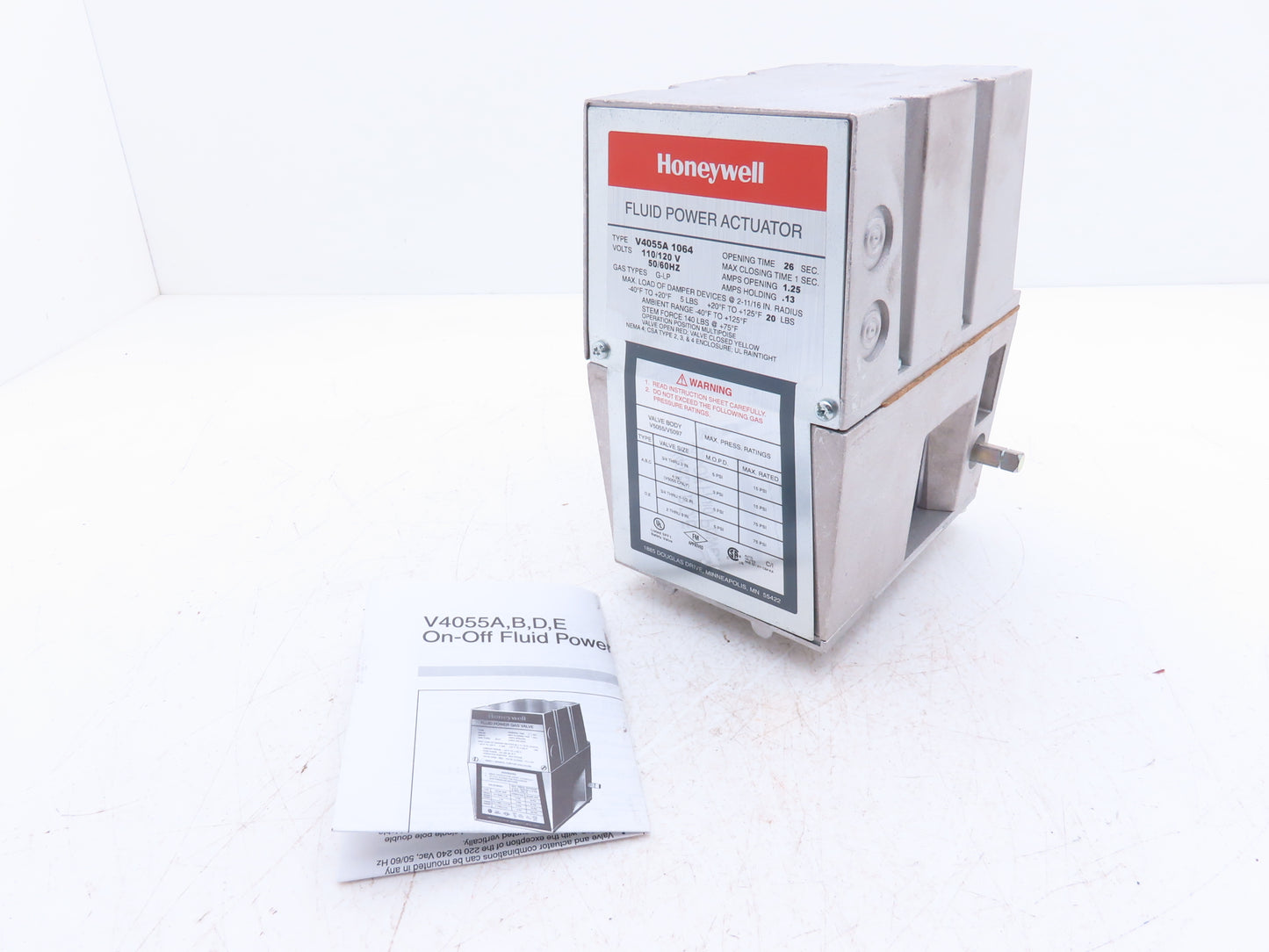 Honeywell V4055A 1064 Fluid Power Gas Valve Actuator 120V w/Damper Shaft