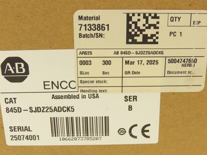 Allen Bradley 845D-SJDZ25ADCK5 Absolute Rotary Encoder 3/8" Shaft 360PPR 	Ser B