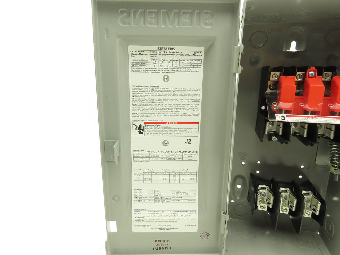 Siemens HF361 Heavy Duty Safety Fusible Disconnect Switch 3P 30A 600VAC 250VDC