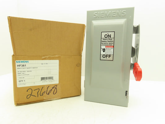 Siemens HF361 Heavy Duty Safety Fusible Disconnect Switch 3P 30A 600VAC 250VDC