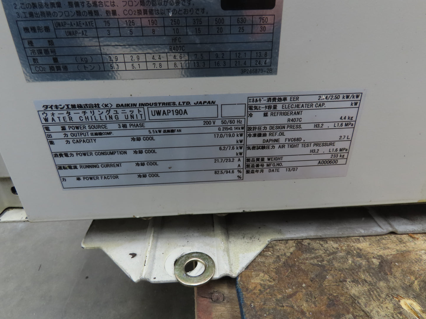 Daikin Coolant Water Chiller Temp Regulator 200/220V 3Ph 19kw HFC