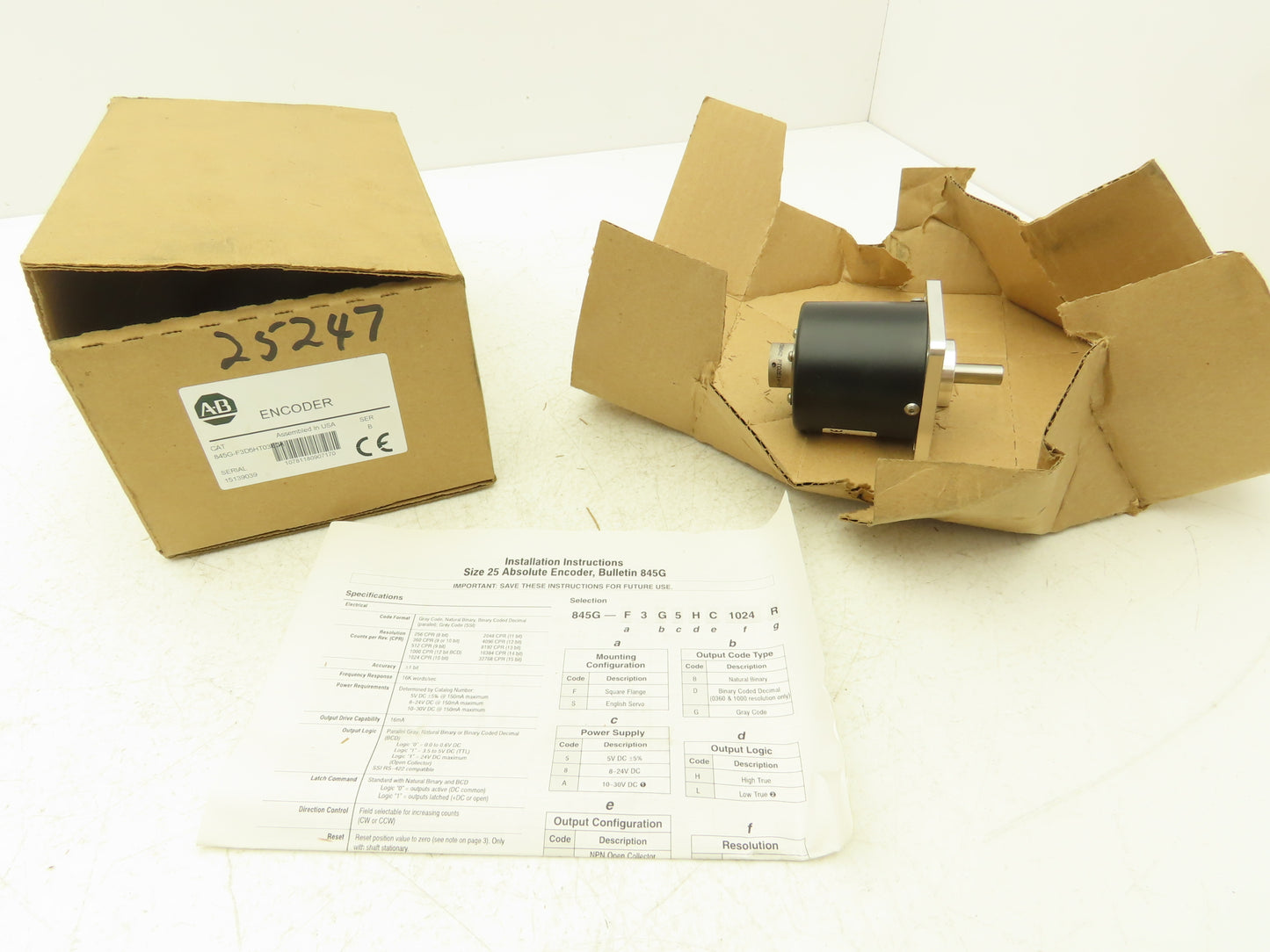 Allen Bradley 845G-F3D5HT0360A Absolute Rotary Encoder 3/8" Shaft 360PPR 	Ser B