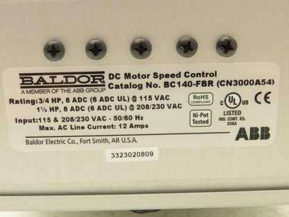 Baldor ABB BC140-FBR DC Motor Speed Control Drive 115/230V Input  8 ADC Output