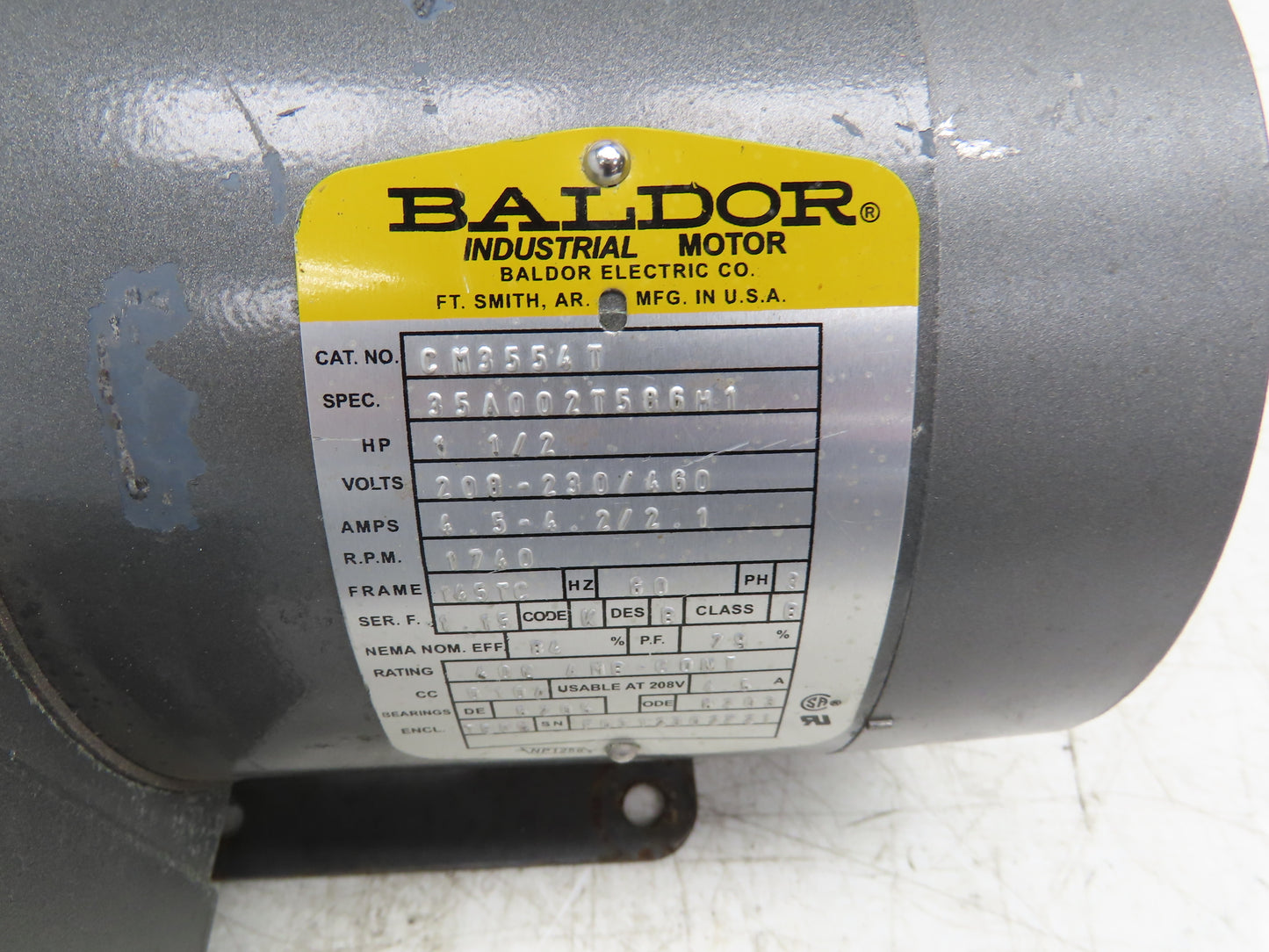 Baldor CM3554T AC Motor 1.5Hp 1740 RPM 208-230/460V 3PH 145TC