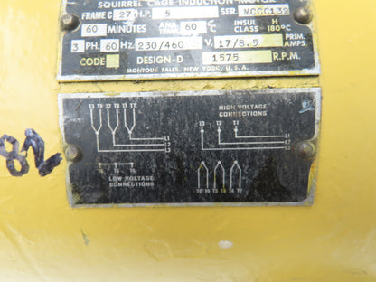 Shepard Niles C27 Squirrel Cage Crane Hoist AC Motor 5Hp 1575 RPM 230/460V 3PH