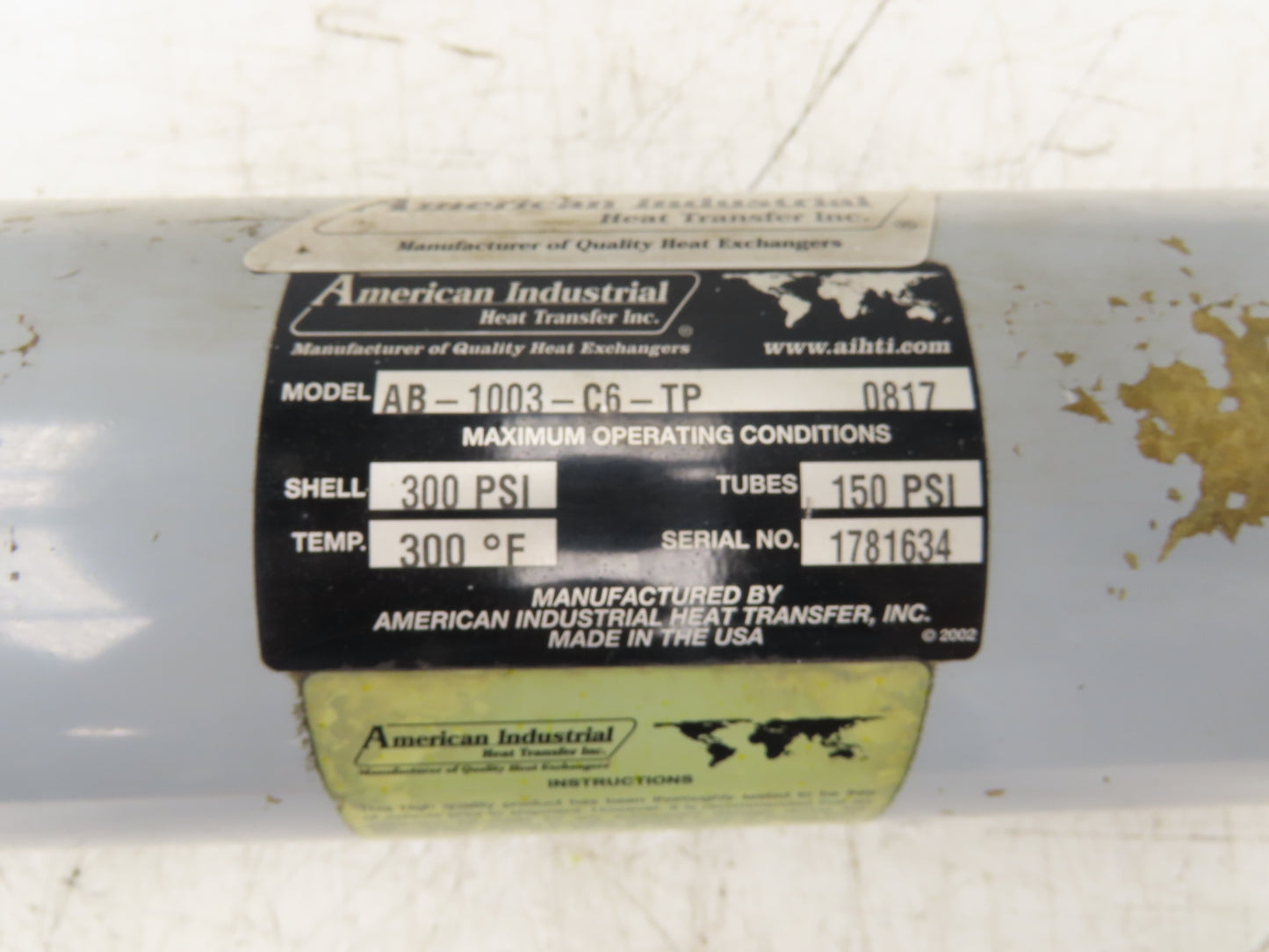 American Industrial AB-1003-C6-TP Shell & Tube Heat Exchanger 2-Pass 1.5"NPT