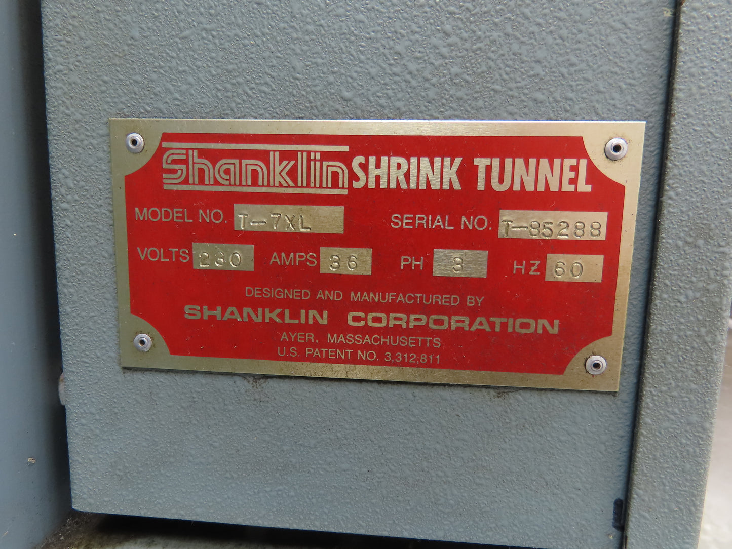 Shanklin T-7XL Heat Shrink Tunnel 230V 3Ph 36A 7x16" Adjustable Conveyor Speed