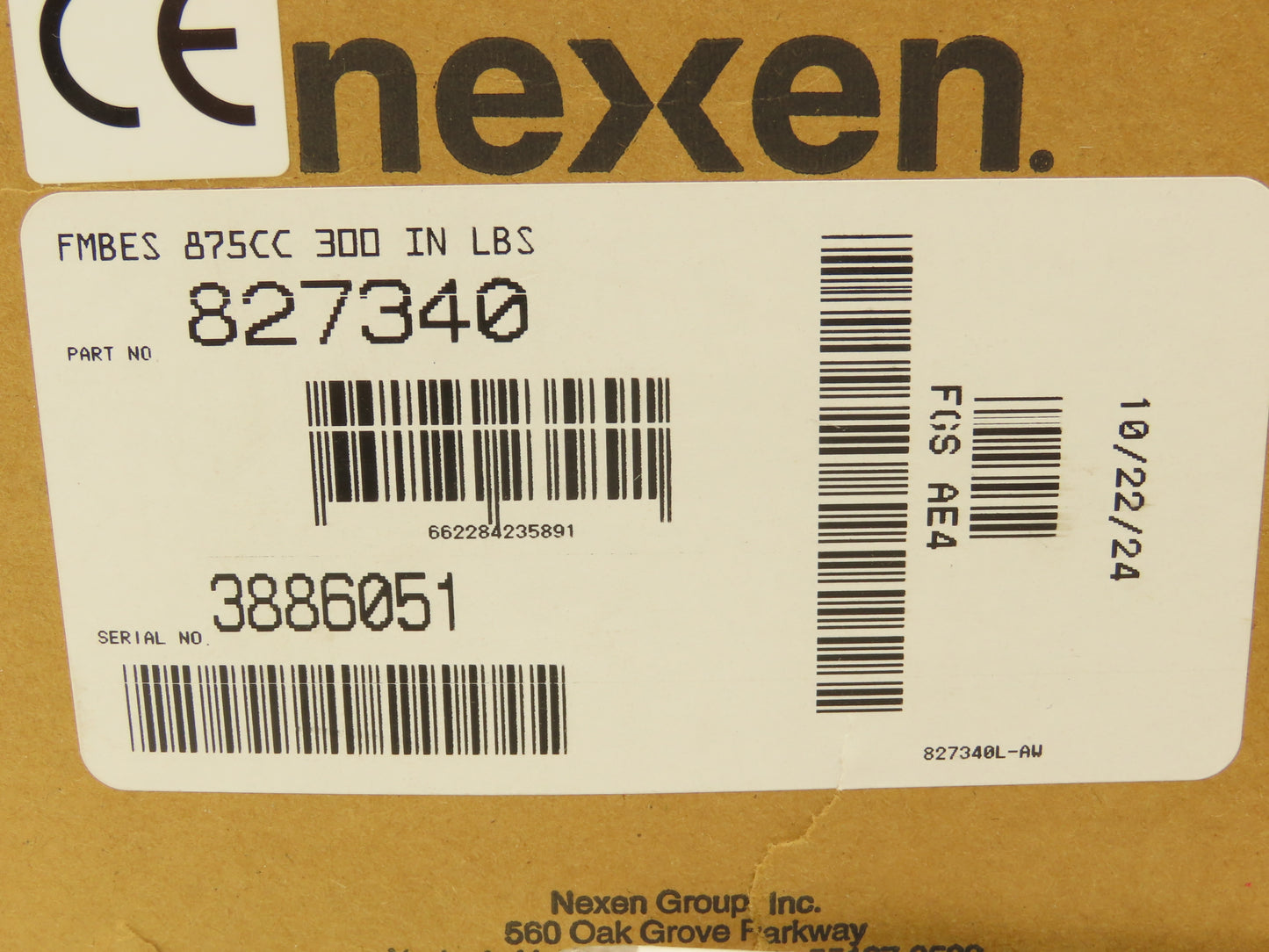 Nexen 827340 Pneumatic Friction Tension Clutch Brake 7/8" Shaft 300" lbs