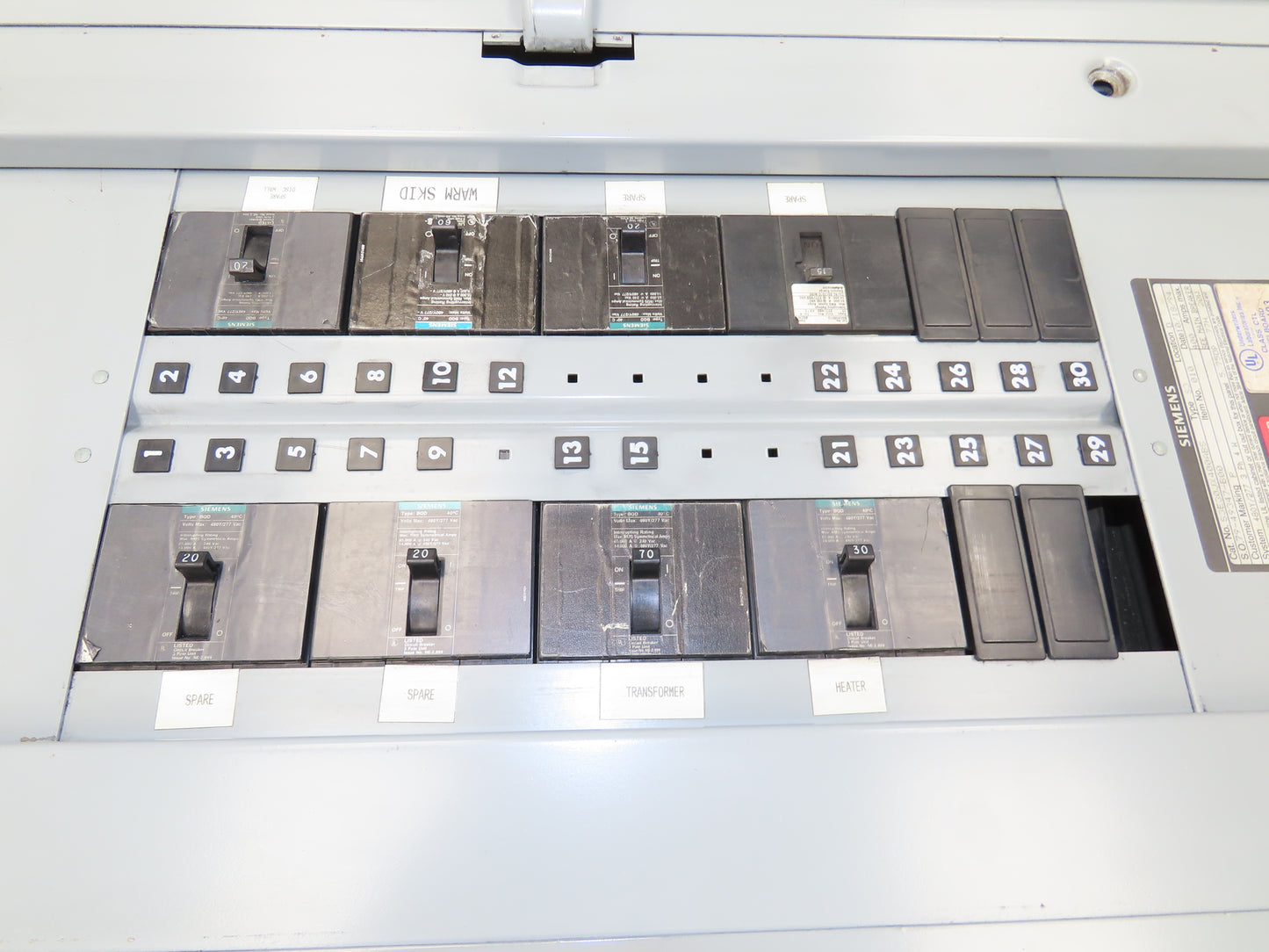 Siemens S3E30JX400ABS Load Center Panel Board 400A 480Y/277V 3Ph 4W 400A Breaker