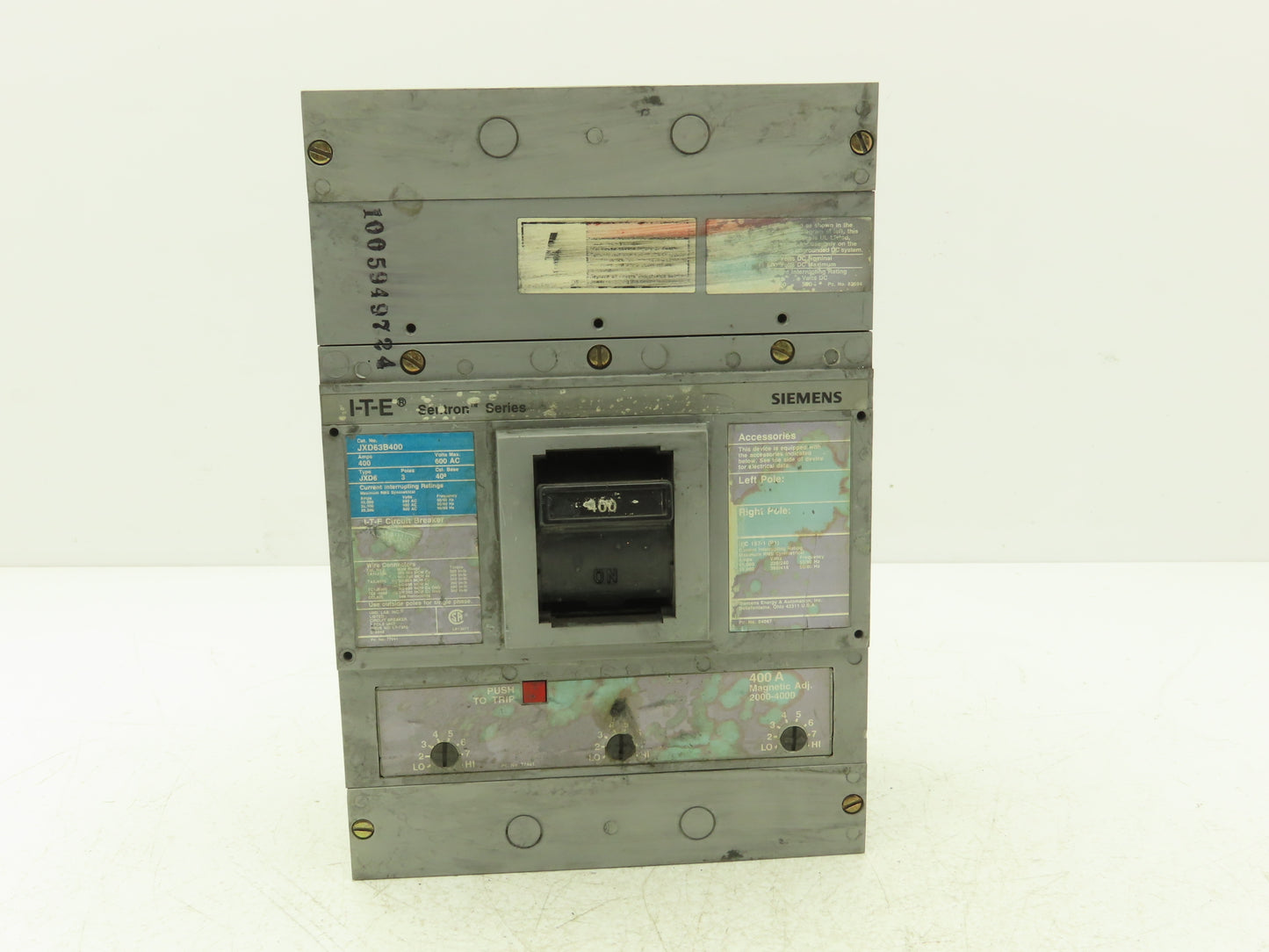 Siemens JXD63B400 ITE Sentron Circuit Breaker 400A 3 Pole 3PH 600V