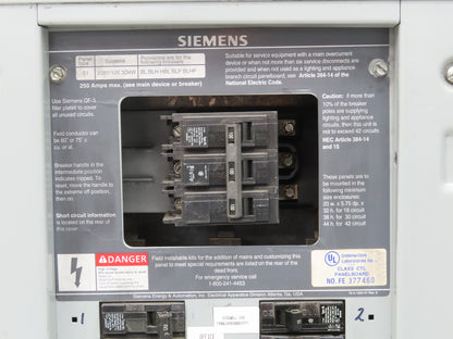 Siemens S1C30BL100ATS Load Center Panel Board 100A 208Y/120V 3Ph 4W Main Breaker