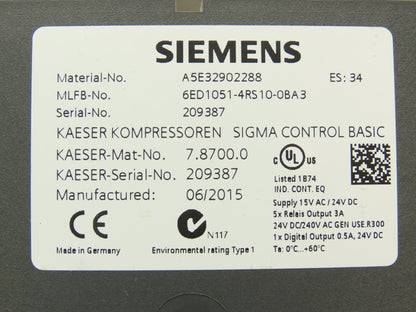 Siemens Kaeser Sigma A5E32902288 Air Compressor Operator Control Panel Off AS25T