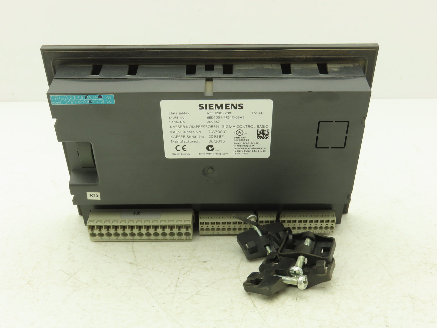 Siemens Kaeser Sigma A5E32902288 Air Compressor Operator Control Panel Off AS25T