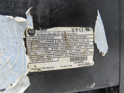 Allen Bradley MPM-B2152C-SJ72AA AC Servo Motor 7.51Hp 5.6KW 2500RPM 460V 3Ph