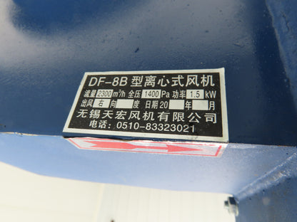 Wuxi DF-8B Centrifugal Blower Exhaust Fan 1353 CFM 1.5kw 3440rpm 480V 3PH