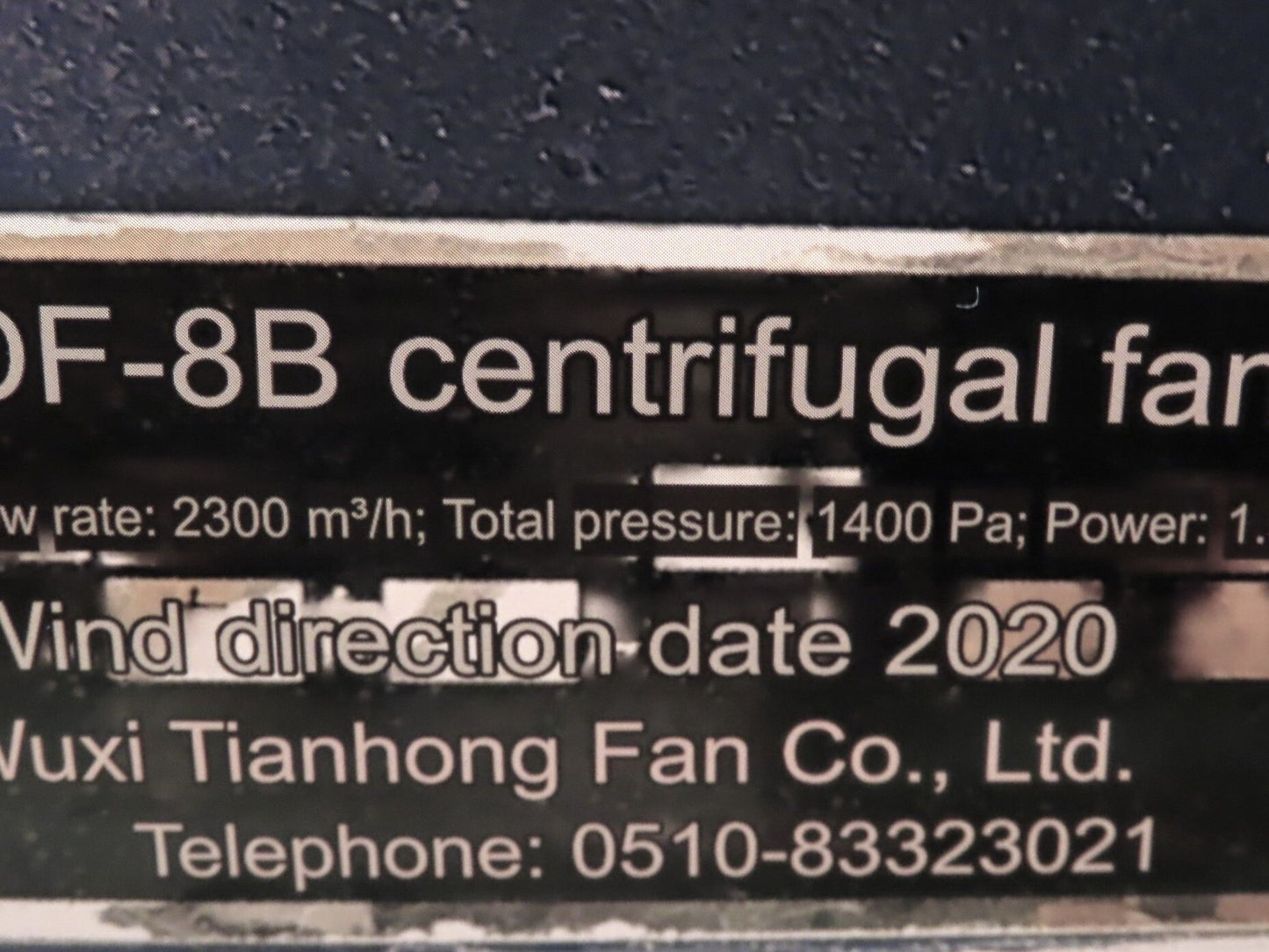 Wuxi DF-8B Centrifugal Blower Exhaust Fan 1353 CFM 1.5kw 3440rpm 480V 3PH
