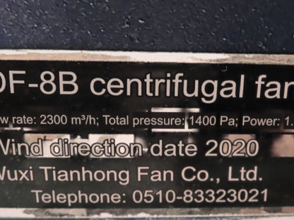 Wuxi DF-8B Centrifugal Blower Exhaust Fan 1353 CFM 1.5kw 3440rpm 480V 3PH