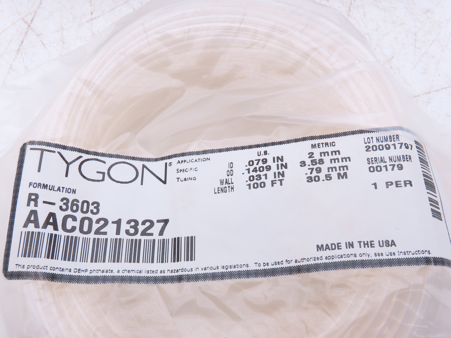 Saint-Gobain Tygon AAC021327 R-3603 Lab & Vacuum Clear Flex Tubing 2mm ID 100 Ft