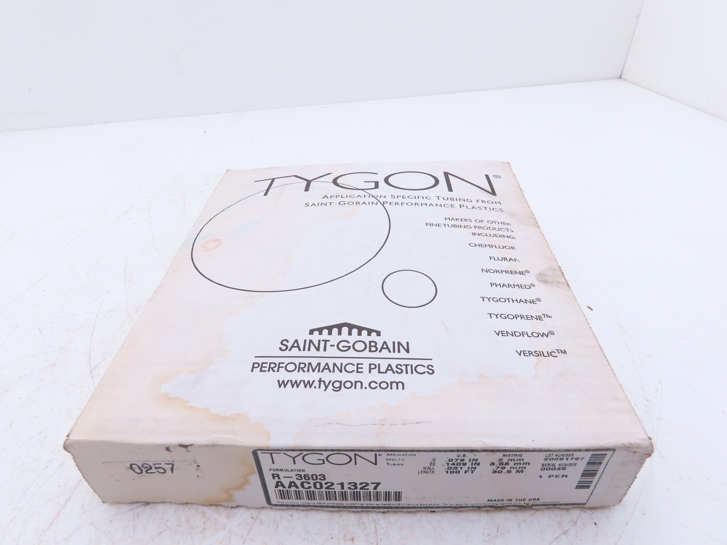 Saint-Gobain Tygon AAC021327 R-3603 Lab & Vacuum Clear Flex Tubing 2mm ID 100 Ft