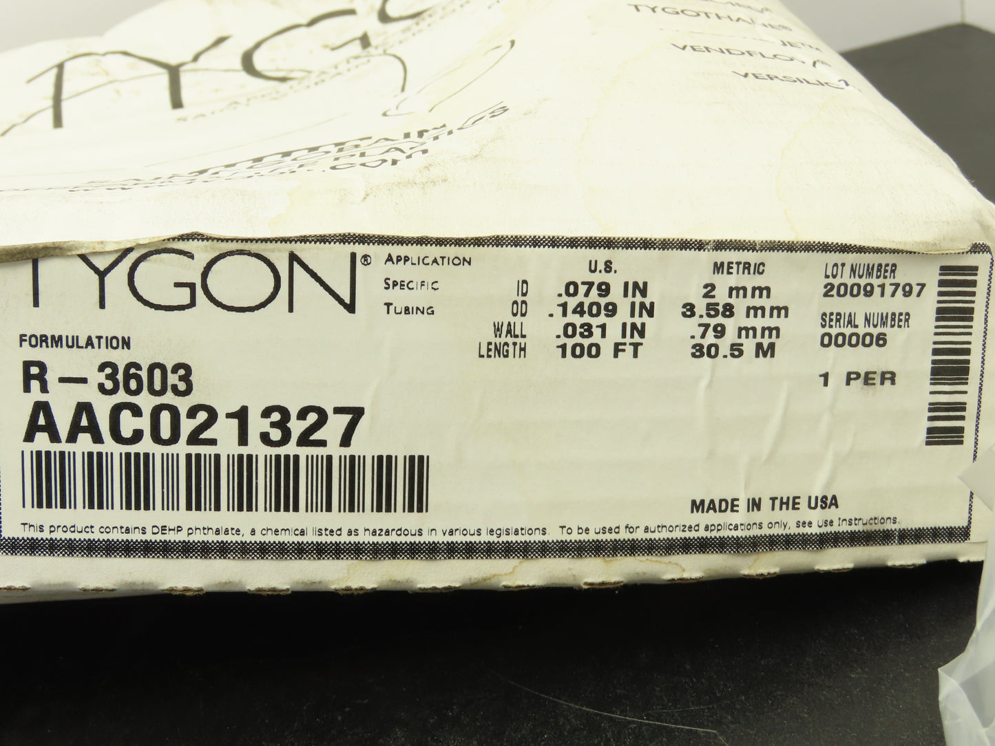 Saint-Gobain Tygon AAC021327 R-3603 Lab & Vacuum Clear Flex Tubing 2mm ID 100 Ft