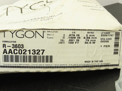Saint-Gobain Tygon AAC021327 R-3603 Lab & Vacuum Clear Flex Tubing 2mm ID 100 Ft