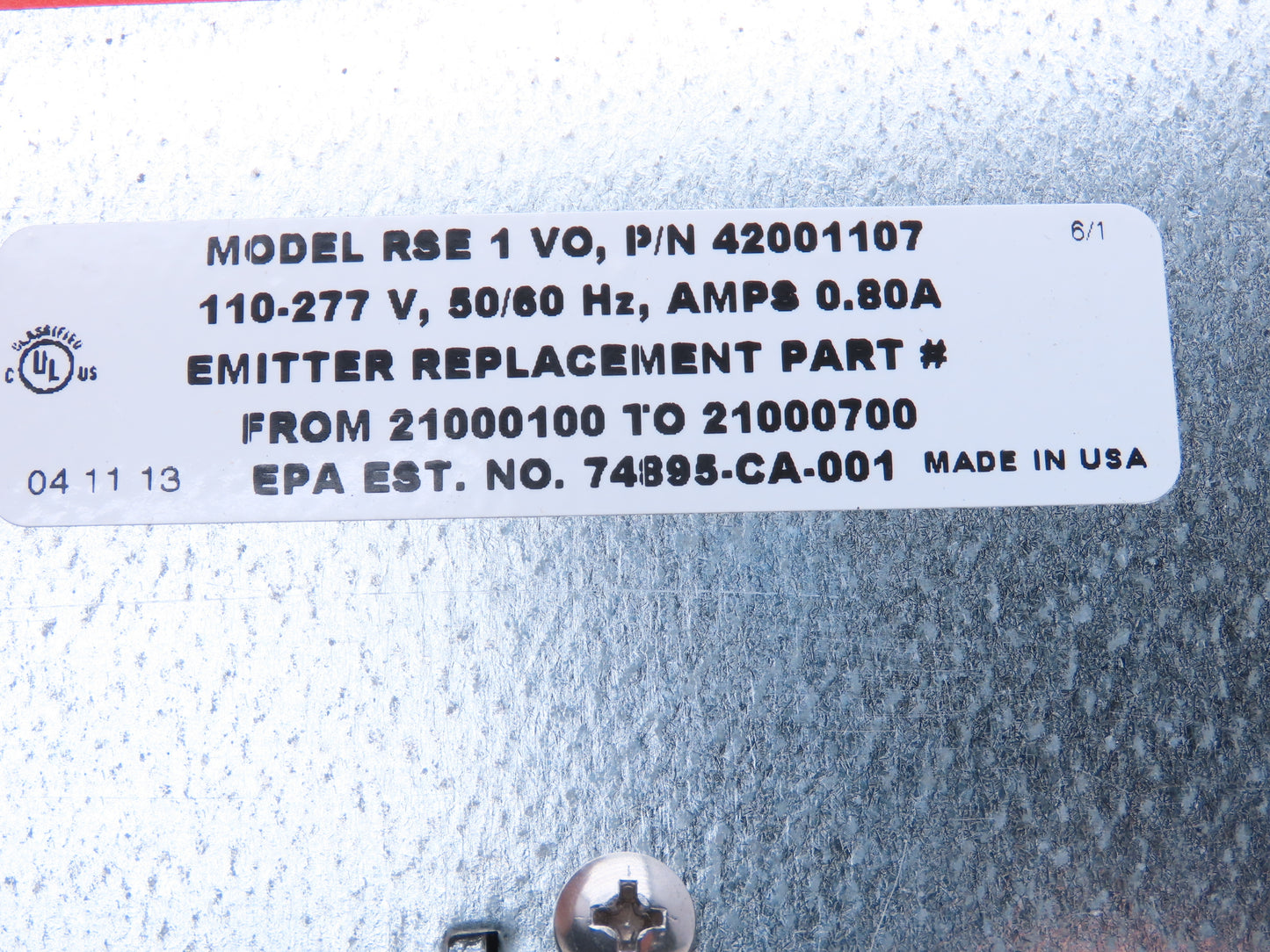 Steril-Aire RSE 1 VO Single Ended Fixture for Very High Output Germicidal Light