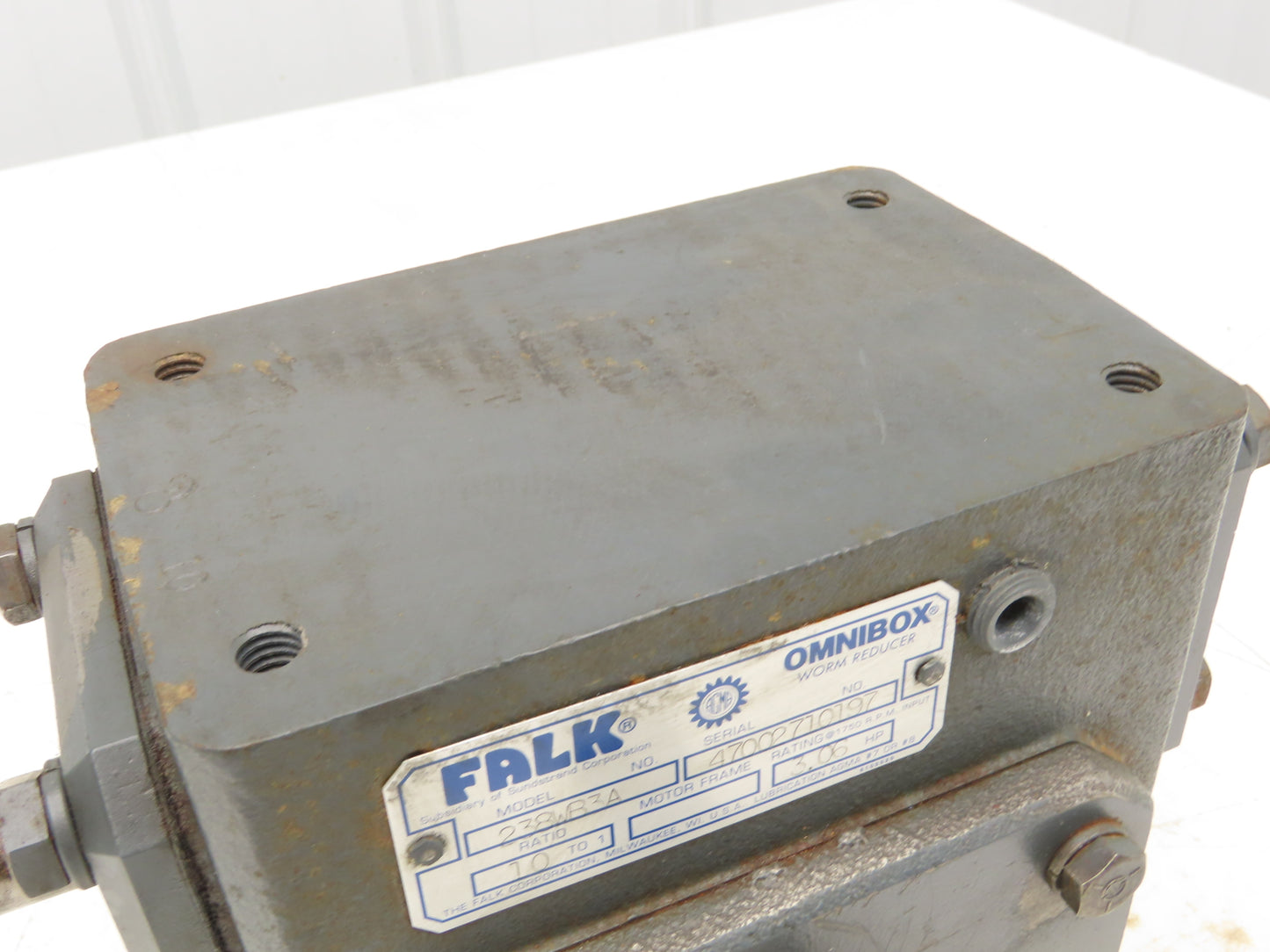 Falk Omnibox 238WB3A Worm Gearbox 10:1 Reducer 175rpm 3Hp RH Output