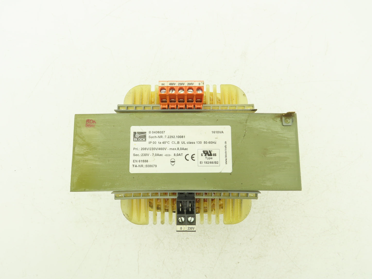 Block B 0406057 AC Control Power Transformer HV 460V LV 230V Off AS25T Kaeser