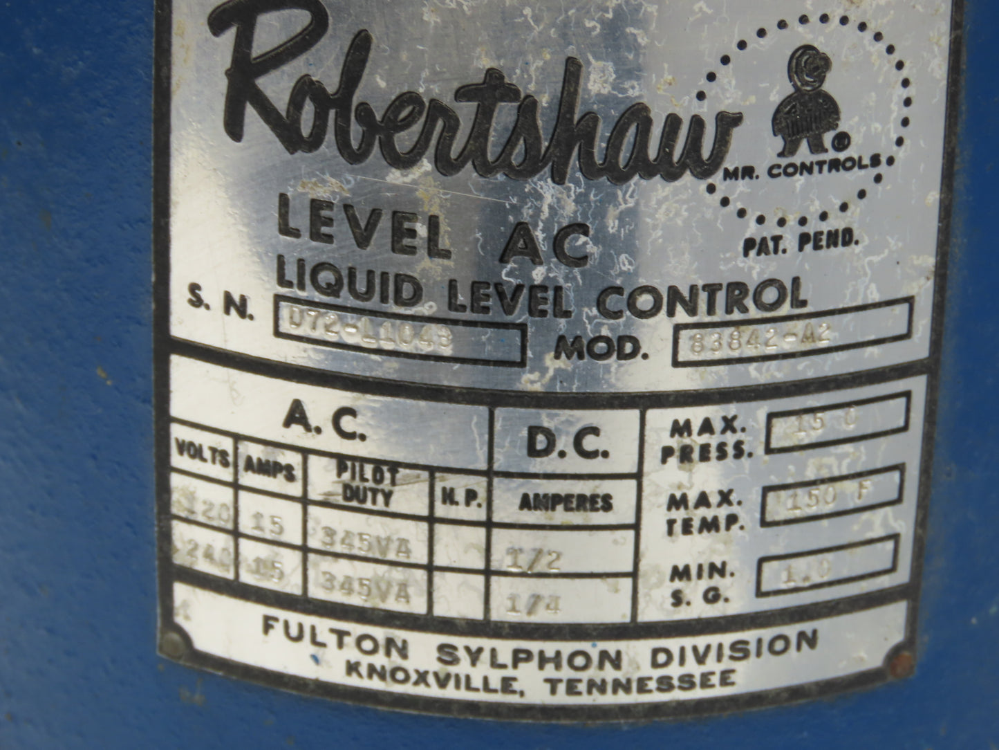 Robertshaw 83842-A2 Level AC Liquid Level Float Control Valve 1"NPT 120/240V