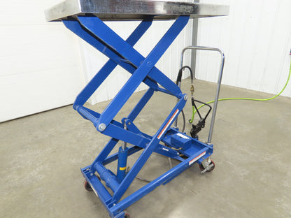 Vestil 800lb Air Hydraulic Mobile Scissor Lift Cart 49" Height 20x35" SS Top