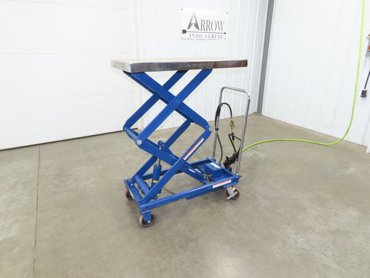 Vestil 800lb Air Hydraulic Mobile Scissor Lift Cart 49" Height 20x35" SS Top