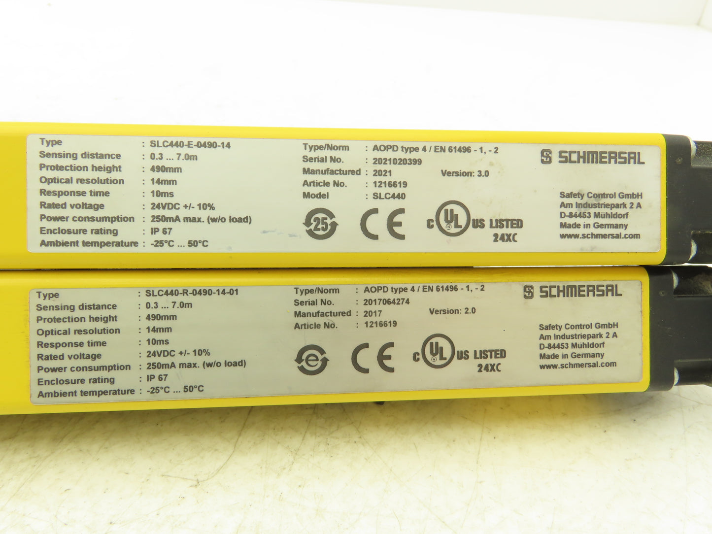 Schmersal SLC440-ER-0490-14-01 Safety Light Curtain Transmitter & Receiver Set