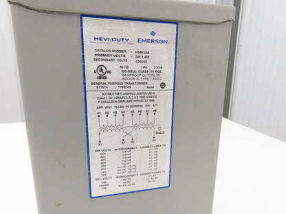 Sola Hevi-Duty HS5F3AS Transformer 3kva 1PH 240/480HV 120/240LV Type 3R