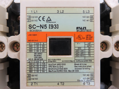 Fuji Electric SC-N5 (93) SC-N5 Motor Starter Contactor 3Ph 600V 93A Lot of 3