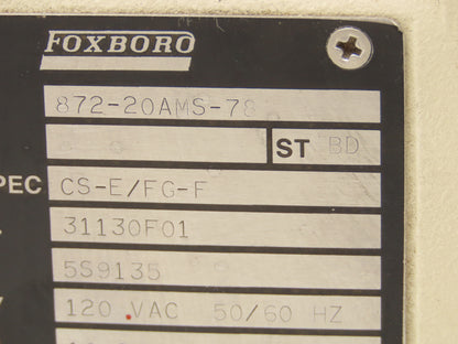 Foxboro 872-20AMS-78 Monitor 872 Series Alarm 0-20 MS/CM 4-20MA 120VAC