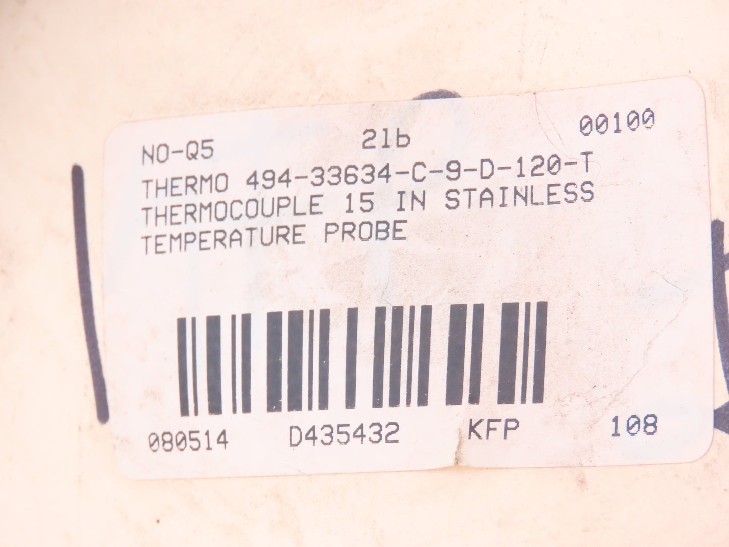 494-33634-C-9-D-120-T Thermocouple Temperature Sensor 15"Probe Stainless